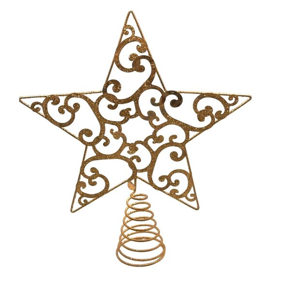 Vintage Glittery Gold Star Tree Topper Filagree Motif Spiral 8 " Christmas - Picture 1 of 5